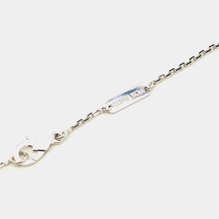 Pre Owned Van Cleef & Arpels Vintage Alhambra Celadon Sèvres Porcelain Diamond 18K White Gold 2022 Holiday Pendant Necklace