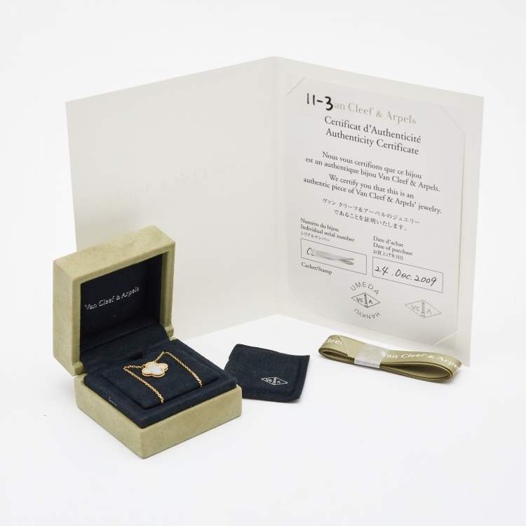 Pre Owned Van Cleef & Arpels Vintage Alhambra Mother of Pearl 18k Yellow Gold Necklace