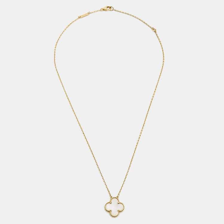Pre Owned Van Cleef & Arpels Vintage Alhambra Mother of Pearl 18k Yellow Gold Necklace