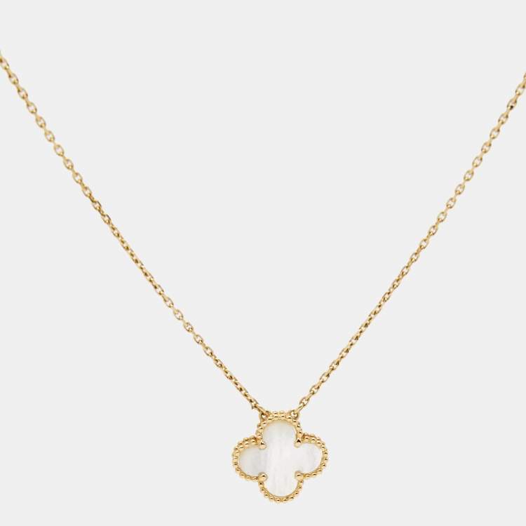 Pre Owned Van Cleef & Arpels Vintage Alhambra Mother of Pearl 18k Yellow Gold Necklace