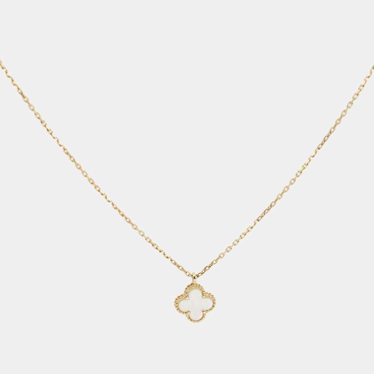 Pre Owned Van Cleef & Arpels Sweet Alhambra Mother of Pearl 18k Yellow Gold Necklace