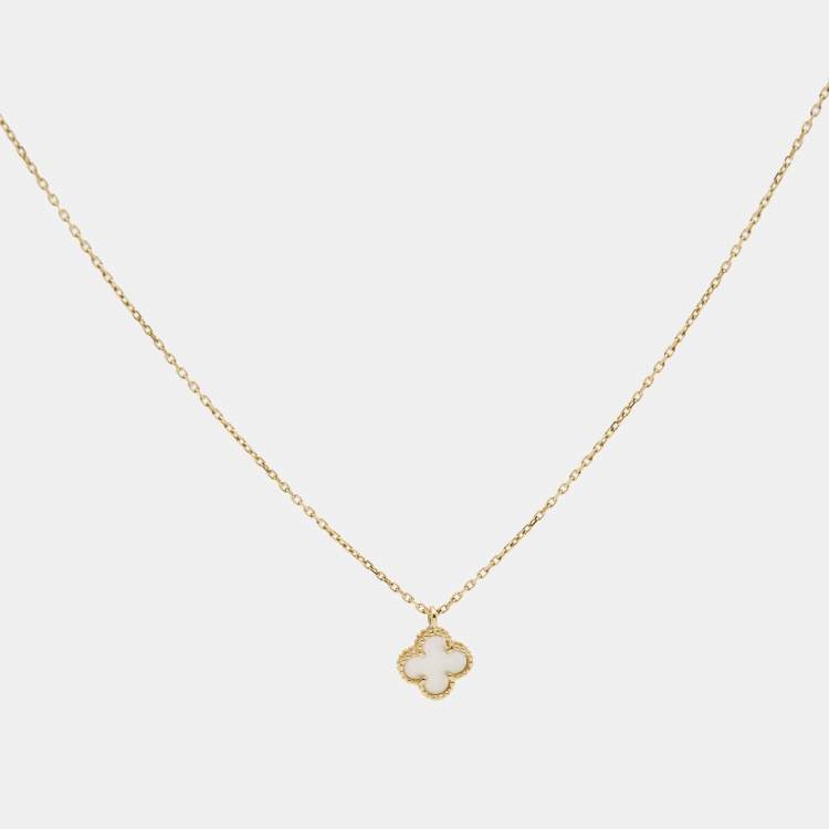 Pre Owned Van Cleef & Arpels Sweet Alhambra Mother of Pearl 18k Yellow Gold Necklace