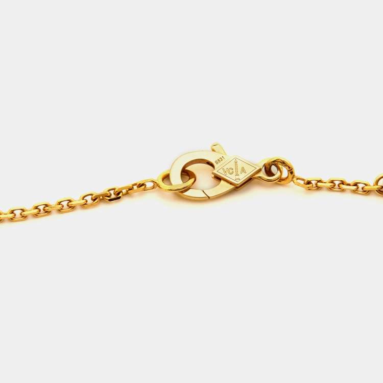 Pre Owned Van Cleef & Arpels Vintage Alhambra Malachite 18k Yellow Gold Necklace