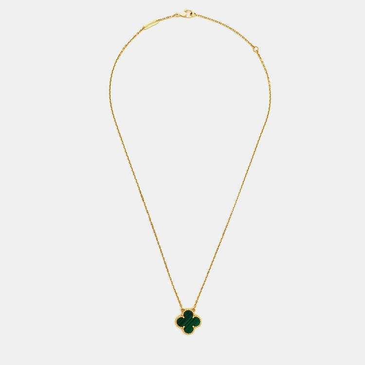 Pre Owned Van Cleef & Arpels Vintage Alhambra Malachite 18k Yellow Gold Necklace