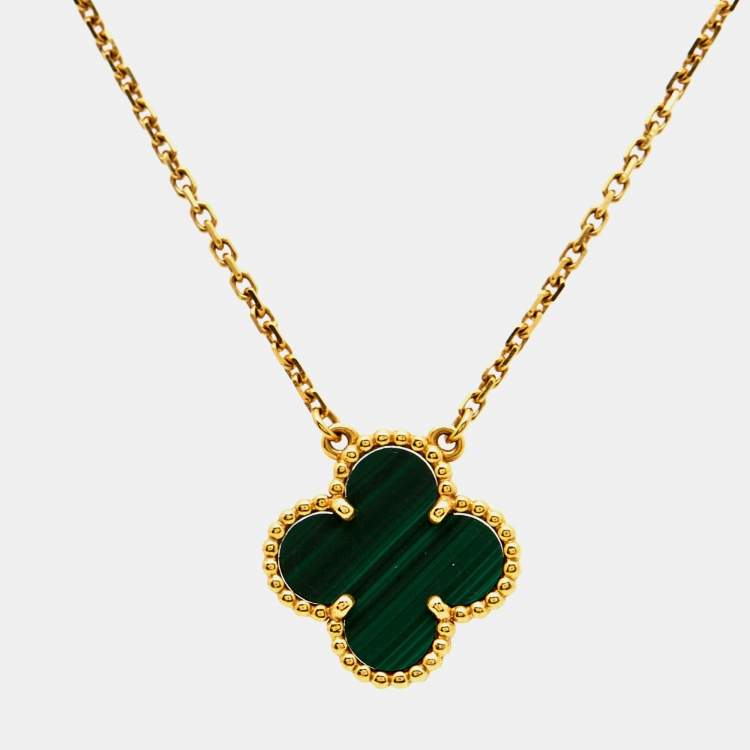 Pre Owned Van Cleef & Arpels Vintage Alhambra Malachite 18k Yellow Gold Necklace