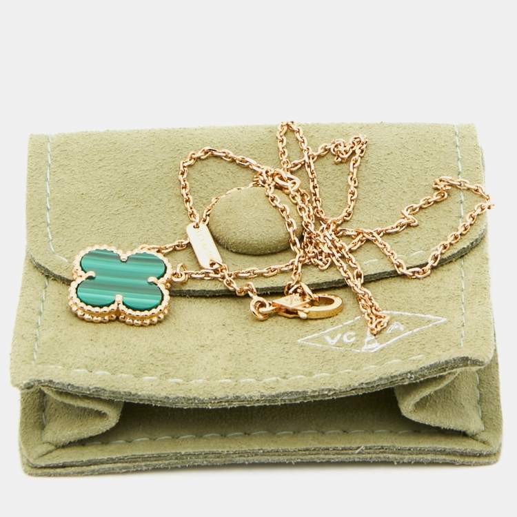 Pre Owned Van Cleef & Arpels Vintage Alhambra Malachite 18k Yellow Gold Necklace 