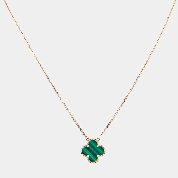 Pre Owned Van Cleef & Arpels Vintage Alhambra Malachite 18k Yellow Gold Necklace 