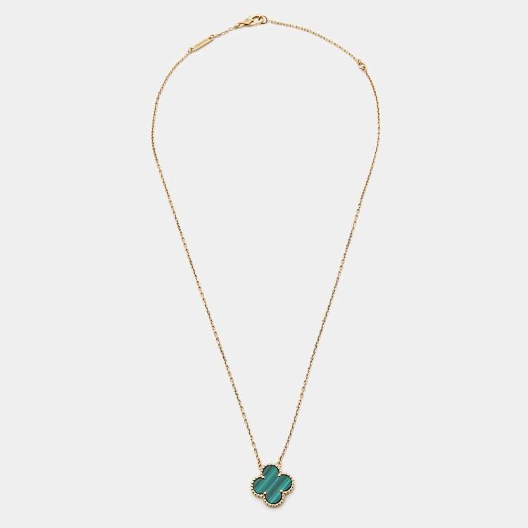 Pre Owned Van Cleef & Arpels Vintage Alhambra Malachite 18k Yellow Gold Necklace 