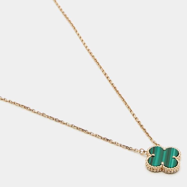 Pre Owned Van Cleef & Arpels Vintage Alhambra Malachite 18k Yellow Gold Necklace 