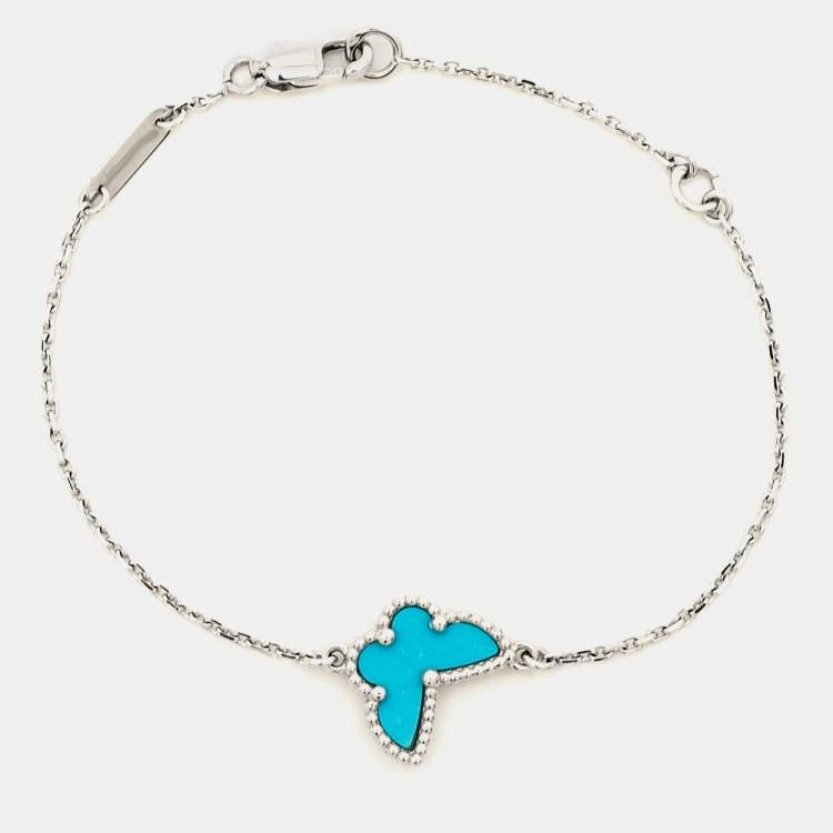 Pre Owned Van Cleef & Arpels Sweet Alhambra Turquoise Butterfly 18k White Gold Bracelet