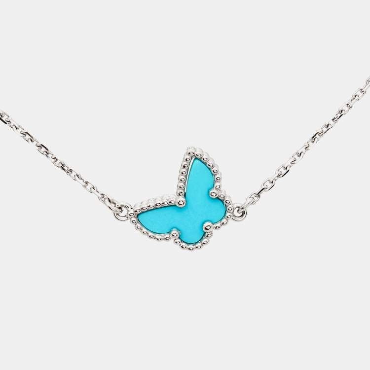 Pre Owned Van Cleef & Arpels Sweet Alhambra Turquoise Butterfly 18k White Gold Bracelet