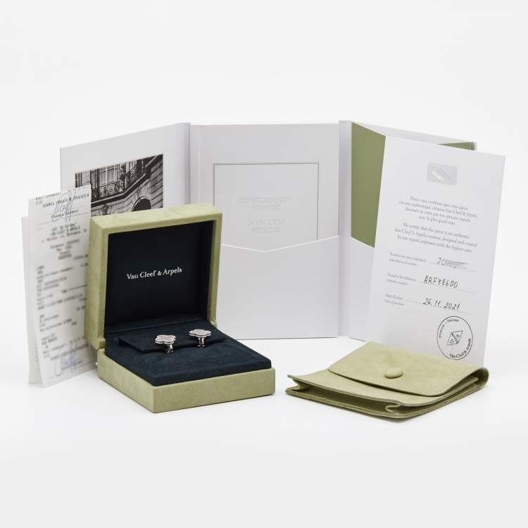 Pre Owned Van Cleef & Arpels Vintage Alhambra Mother of Pearl 18k White Gold Earrings