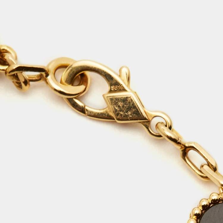 Pre Owned Van Cleef & Arpels Vintage Alhambra Onyx 18k Yellow Gold 5 Motif Station Bracelet