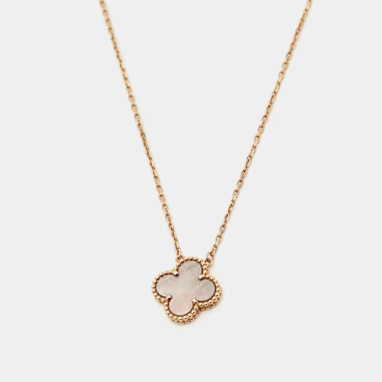 Pre Owned Van Cleef & Arpels Vintage Alhambra Grey Mother of Pearl 18k Rose Gold Necklace