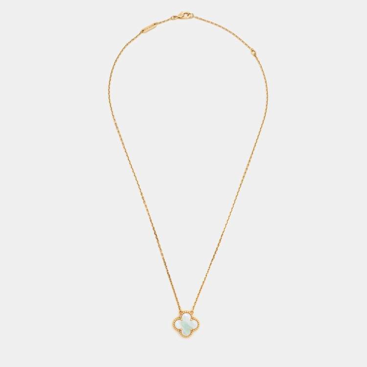 Pre Owned Van Cleef & Arpels Vintage Alhambra Mother of Pearl 18K Yellow Gold Necklace