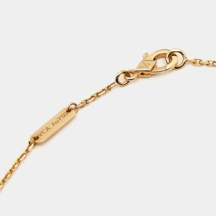 Pre Owned Van Cleef & Arpels Vintage Alhambra Mother of Pearl 18K Yellow Gold Necklace