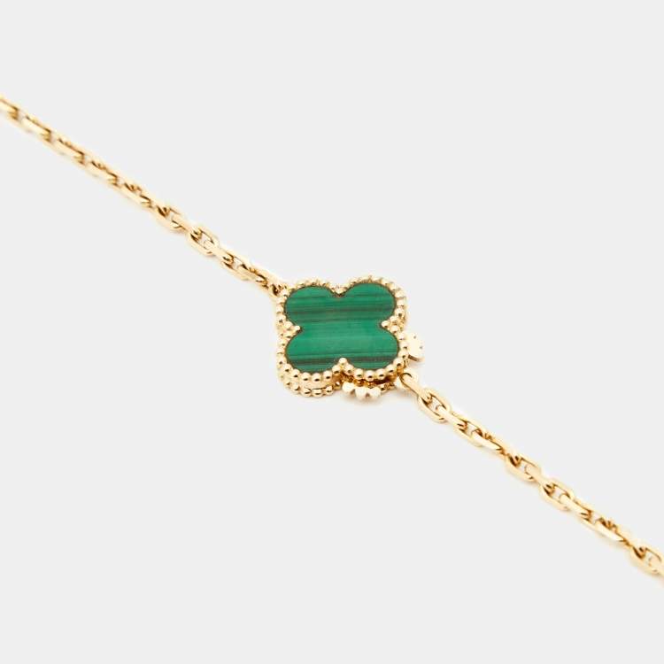 Pre Owned Van Cleef & Arpels Magic Alhambra 16 Motif Malachite 18k Yellow Gold Long Necklace