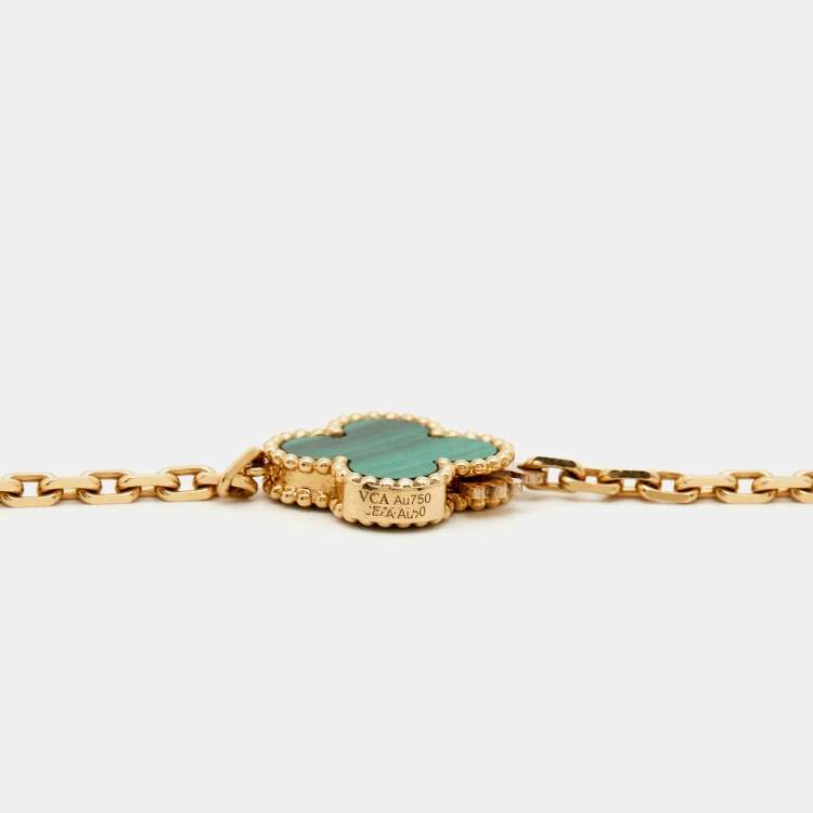 Pre Owned Van Cleef & Arpels Magic Alhambra 16 Motif Malachite 18k Yellow Gold Long Necklace