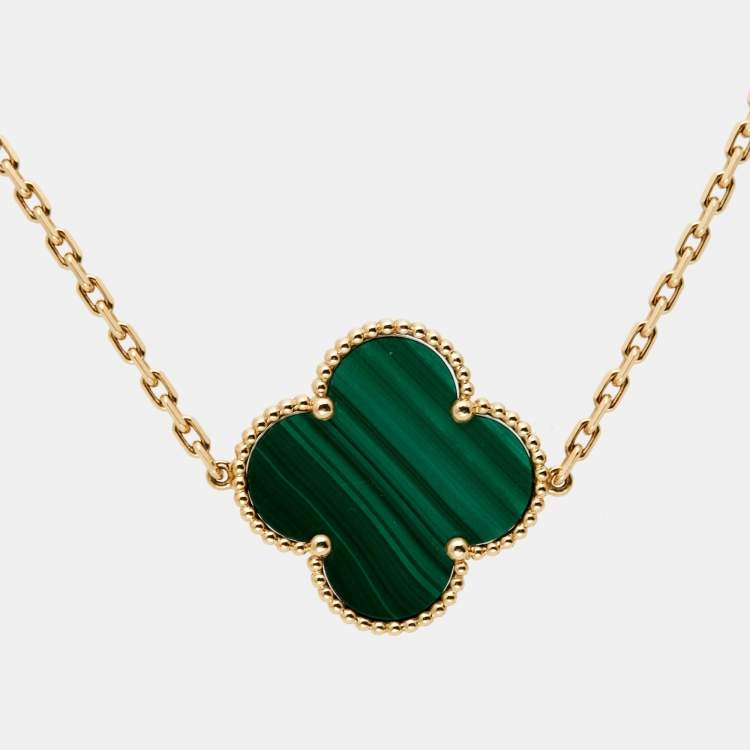 Pre Owned Van Cleef & Arpels Magic Alhambra 16 Motif Malachite 18k Yellow Gold Long Necklace