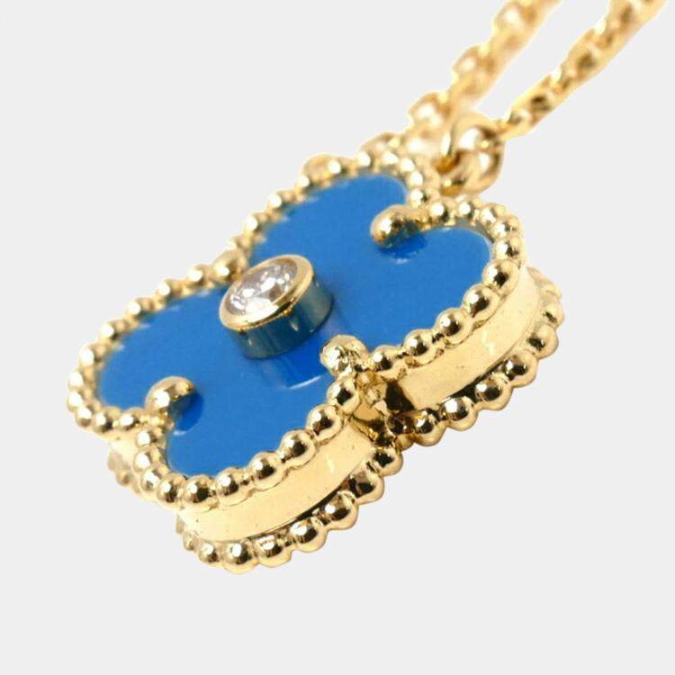 Van Cleef & Arpels Celestial Blue Sevres Vintage Alhambra 18K Yellow Gold  Diamond Necklace Van Cleef & Arpels | TLC