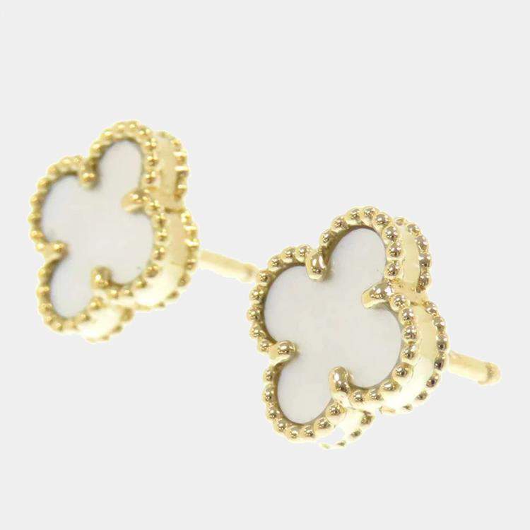 Pre Owned Van Cleef & Arpels 18K Yellow Gold Mother Of Pearl Sweet Alhambra Earrings