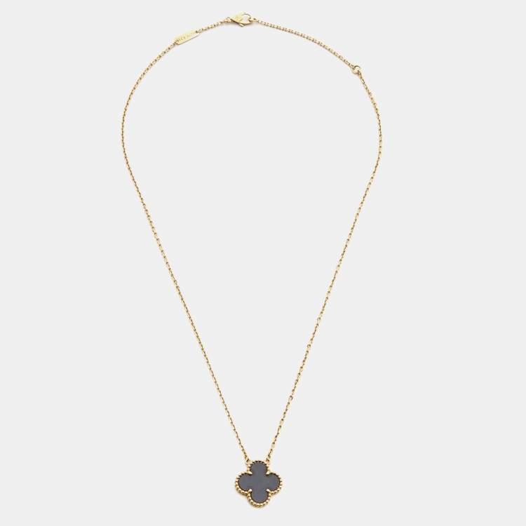 Pre Owned Van Cleef & Arpels Vintage Alhambra Onyx 18k Yellow Gold Necklace