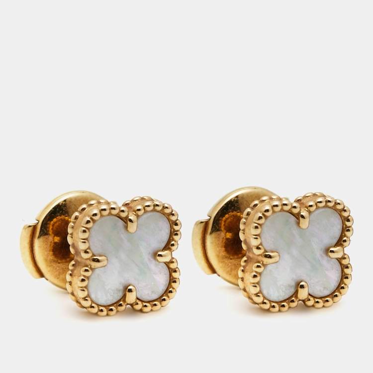 Pre Owned Van Cleef & Arpels Sweet Alhambra Mother of Pearl 18k Yellow Gold Earrings