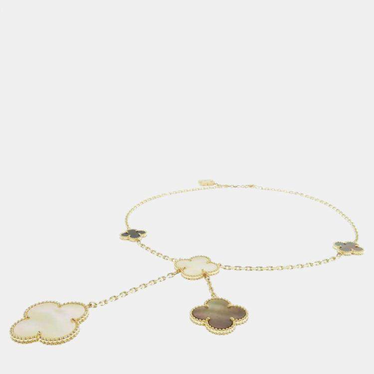 Pre Owned Van Cleef & Arpels 18K Yellow Gold Mother of Pearl Magic Alhambra 6 Motifs Necklace