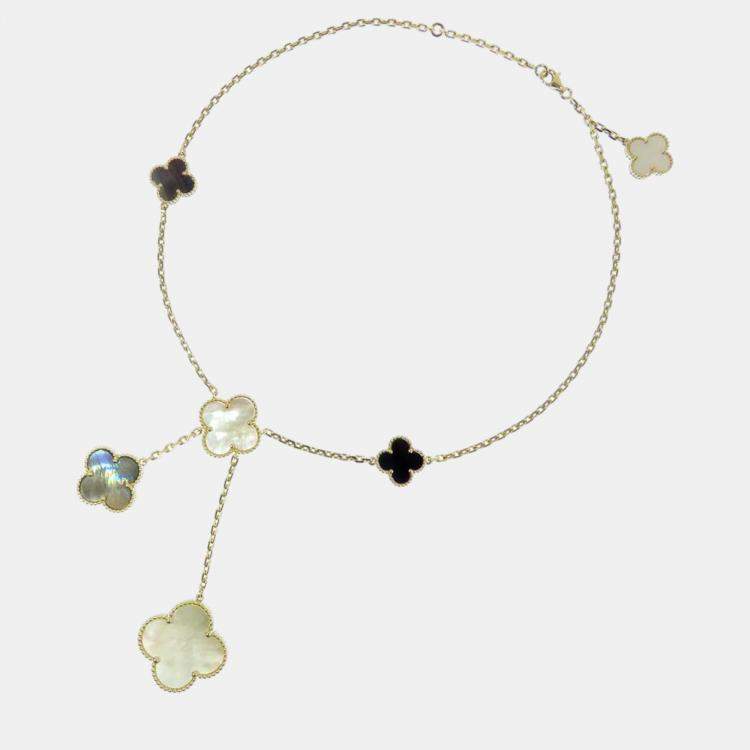Pre Owned Van Cleef & Arpels 18K Yellow Gold Mother of Pearl Magic Alhambra 6 Motifs Necklace