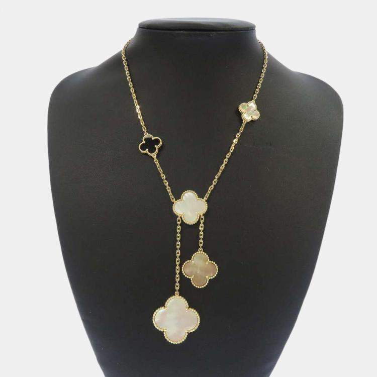 Pre Owned Van Cleef & Arpels 18K Yellow Gold Mother of Pearl Magic Alhambra 6 Motifs Necklace
