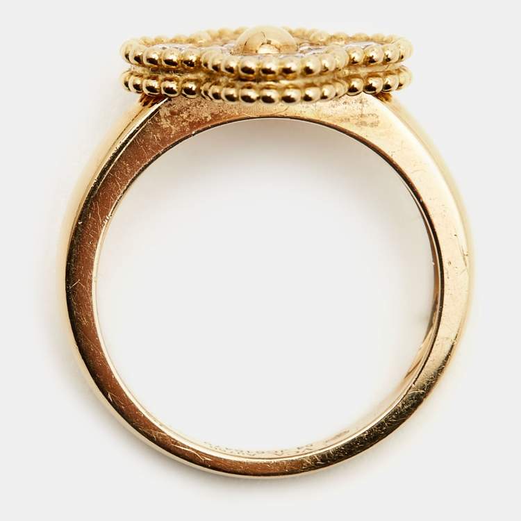 Pre Owned Van Cleef & Arpels Vintage Alhambra Diamond 18k Yellow Gold Ring Size 54
