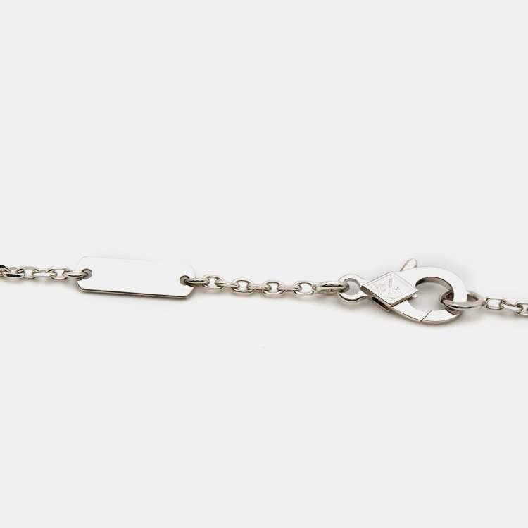 Pre Owned Van Cleef & Arpels Vintage Alhambra Chalcedony 18k White Gold Pendant Necklace