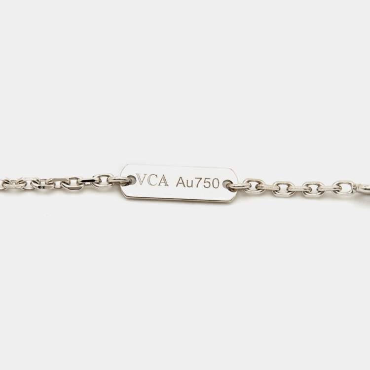 Pre Owned Van Cleef & Arpels Vintage Alhambra Chalcedony 18k White Gold Pendant Necklace