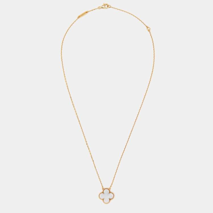 Pre Owned Van Cleef & Arpels Vintage Alhambra Mother of Pearl 18k Yellow Gold Pendant Necklace