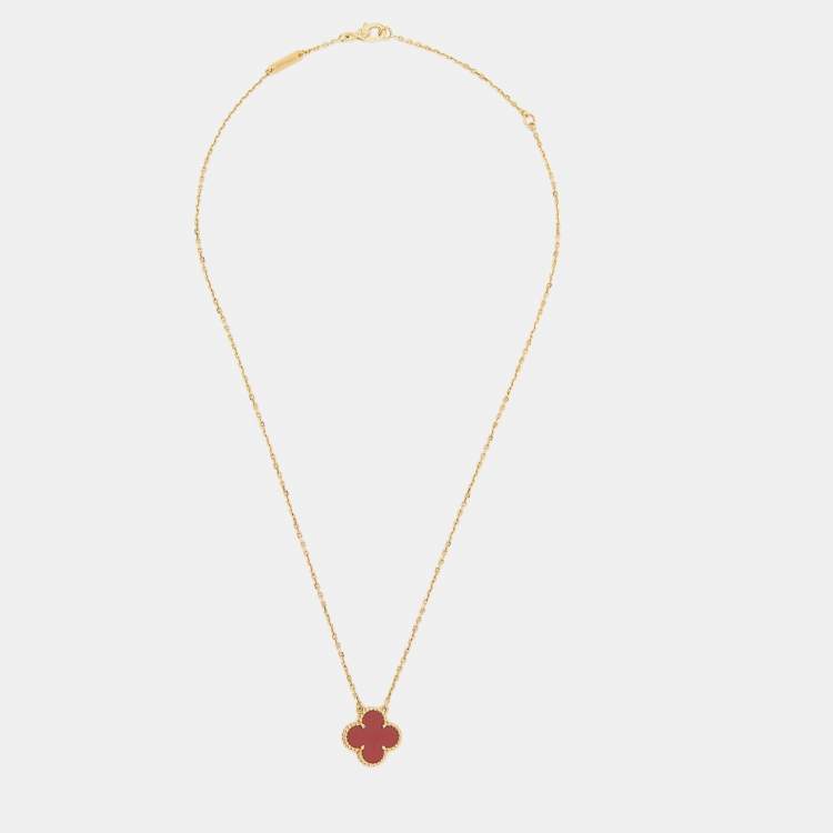 Pre Owned Van Cleef & Arpels Vintage Alhambra Carnelian 18k Yellow Gold Necklace