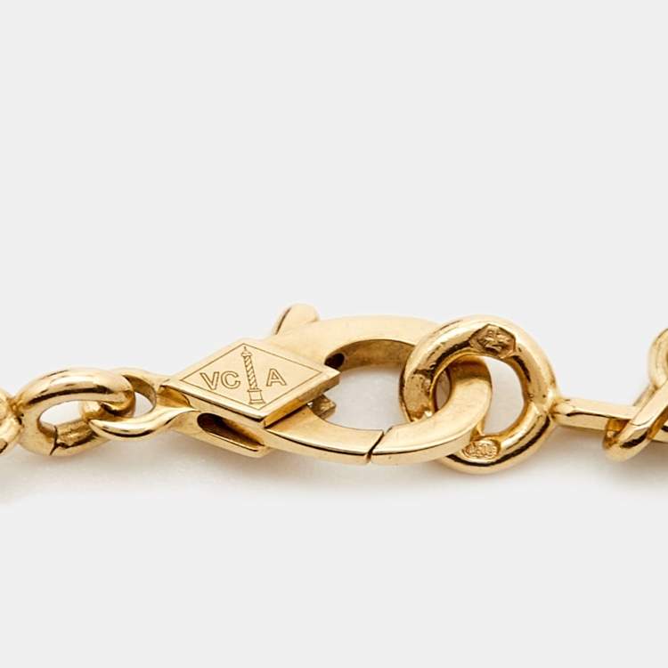 Pre Owned Van Cleef & Arpels Vintage Alhambra Onyx 18k Yellow Gold 5 Motif Station Bracelet