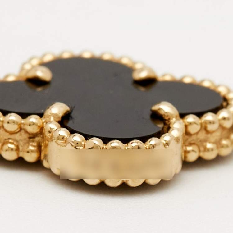 Pre Owned Van Cleef & Arpels Vintage Alhambra Onyx 18k Yellow Gold 5 Motif Station Bracelet