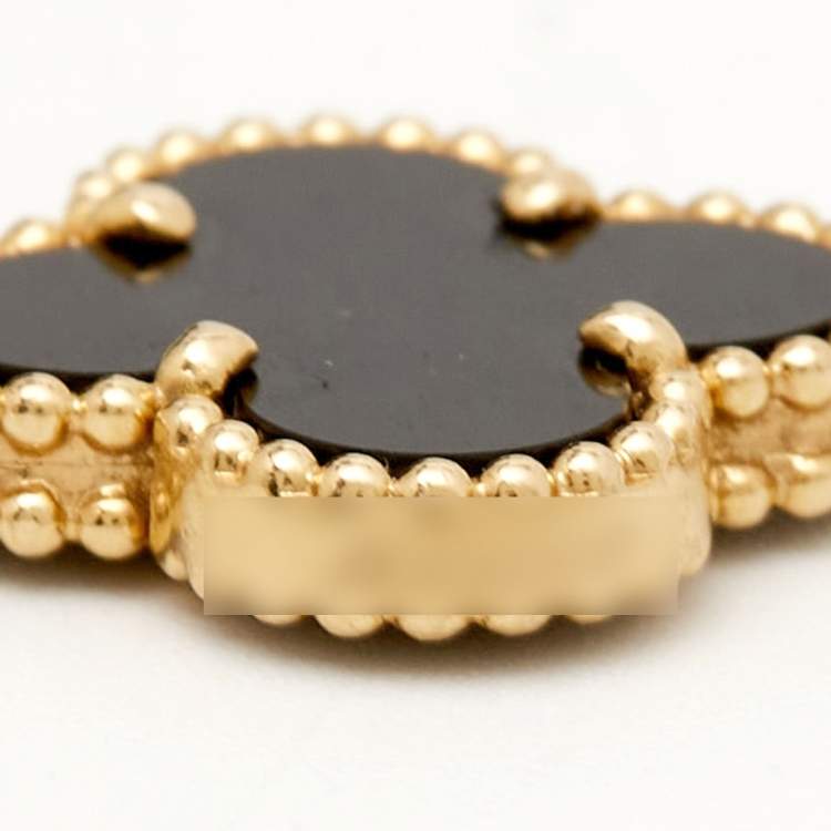 Pre Owned Van Cleef & Arpels Vintage Alhambra Onyx 18k Yellow Gold 5 Motif Station Bracelet