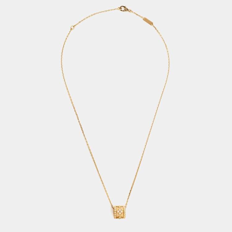 Pre Owned Van Cleef & Arpels Perlée Clover Diamond 18K Yellow Gold Pendant Chain Necklace