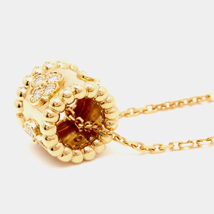 Pre Owned Van Cleef & Arpels Perlée Clover Diamond 18K Yellow Gold Pendant Chain Necklace