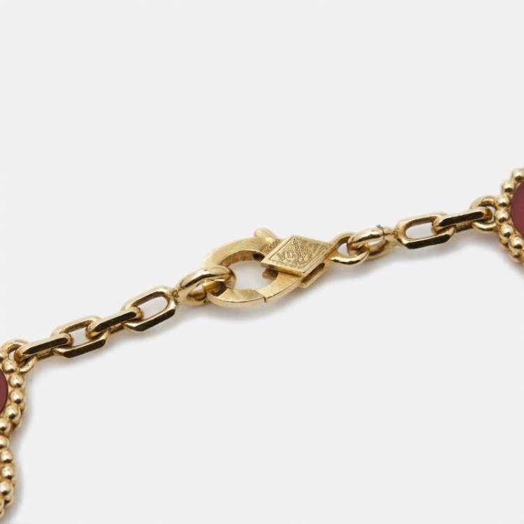 Pre Owned Van Cleef & Arpels Vintage Alhambra Carnelian 18k Yellow Gold 10 Motif Station Necklace