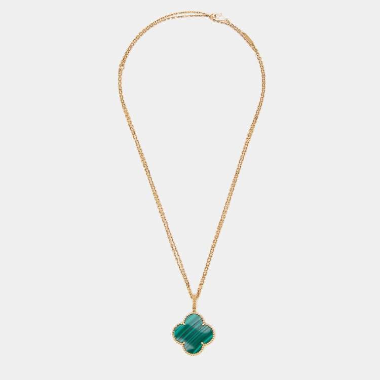 Pre Owned Van Cleef & Arpels Magic Alhambra Malachite 18k Yellow Gold Long Necklace
