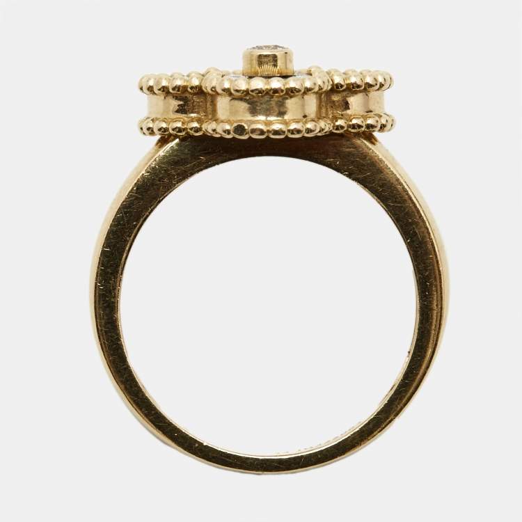 Pre Owned Van Cleef & Arpels Vintage Alhambra Onyx Diamond 18k Yellow Gold Ring Size 54