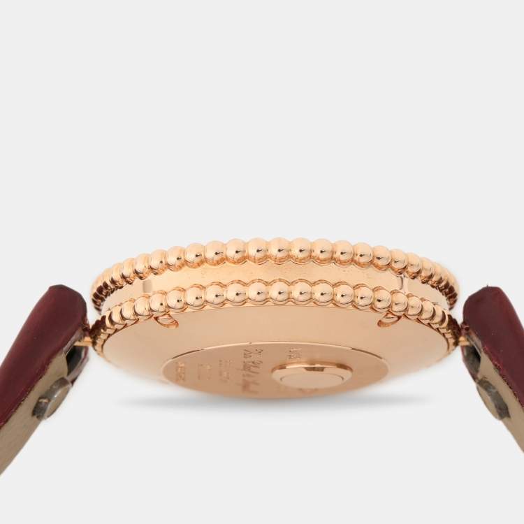 Pre Owned Van Cleef & Arpels Mother Of Pearl 18K Rose Gold Alligator Leather VCARPBMN00 Women's Wristwatch 30 mm