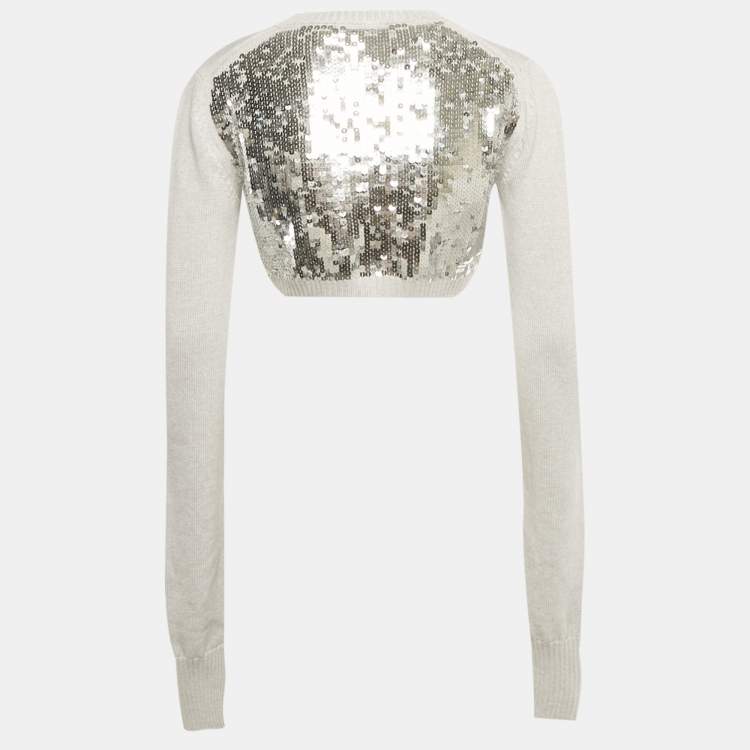 Pre Owned Vaquera Grey Sequin Detail Wool Crop Cardigan S