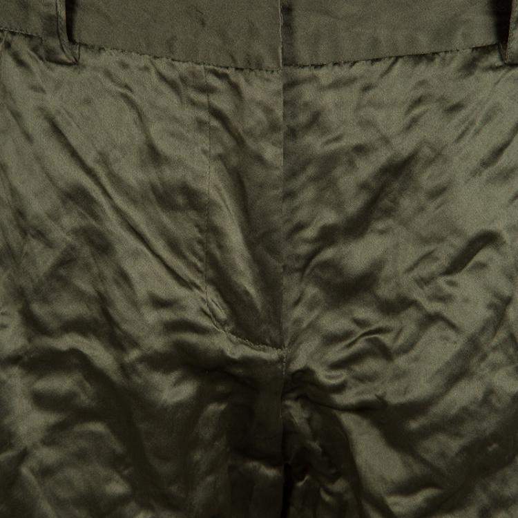 Pre Owned Vera Wang Olive Green Slipper Satin Tapered Trousers M