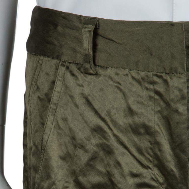 Pre Owned Vera Wang Olive Green Slipper Satin Tapered Trousers M