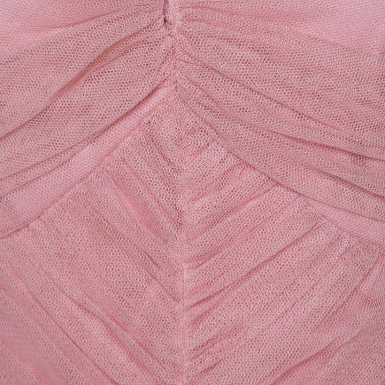 Pre Owned Vera Wang Blush Pink Ruched Tulle Sleeveless Evening Gown M