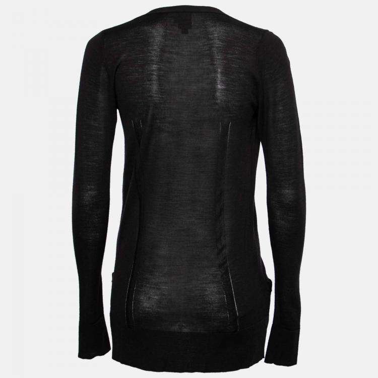 Pre Owned Vera Wang Collection Black and Blue Lace Trim Button Front Cardigan S