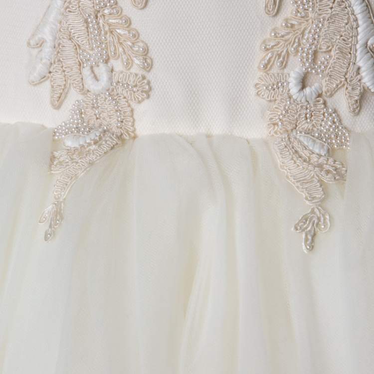 Pre Owned Vera Wang Cream Bead Embellished Silk Layered Tulle Gown L